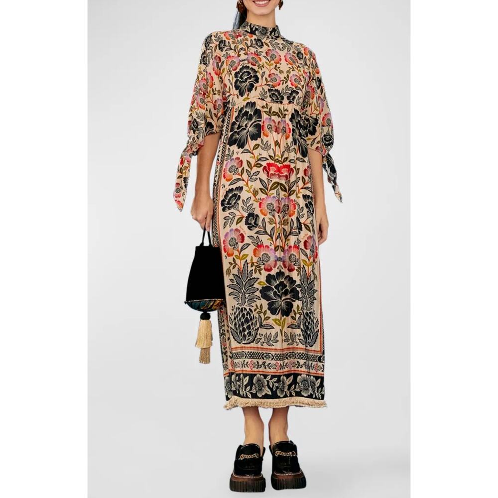 Farm Rio Romantic Garden Floral High Neck  Dramatic Sleeves Maxi Dress Size XL - Picture 3 of 15